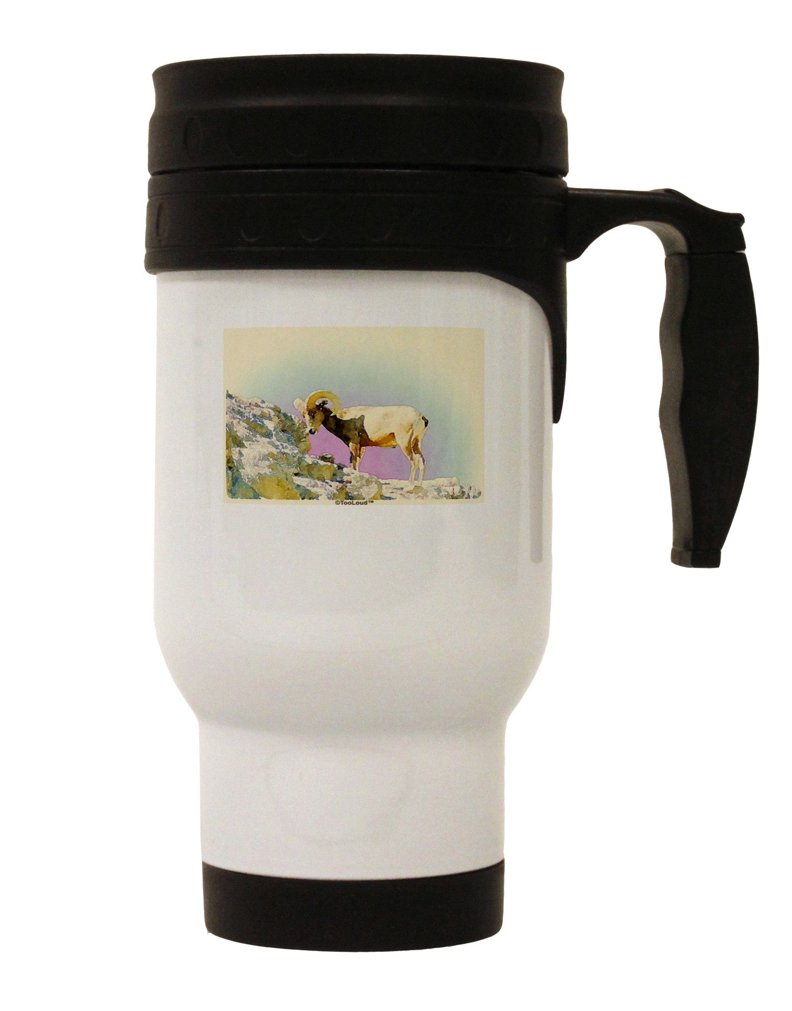 Bighorn Ram Watercolor Stainless Steel 14oz Travel Mug-Travel Mugs-TooLoud-White-Davson Sales