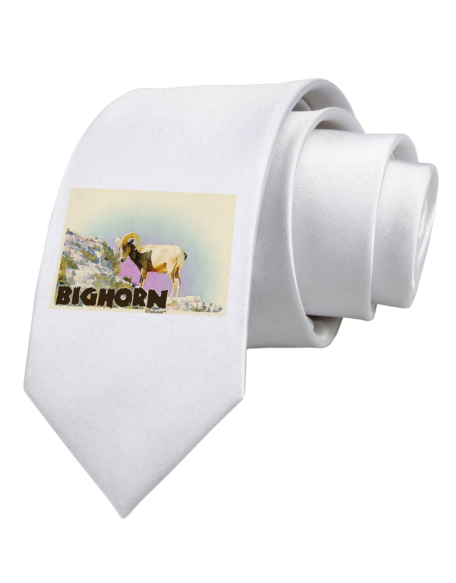 Bighorn Ram WatercolorText Printed White Necktie