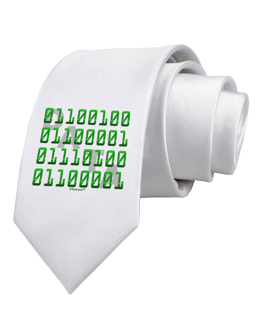 Binary Data Green Printed White Necktie
