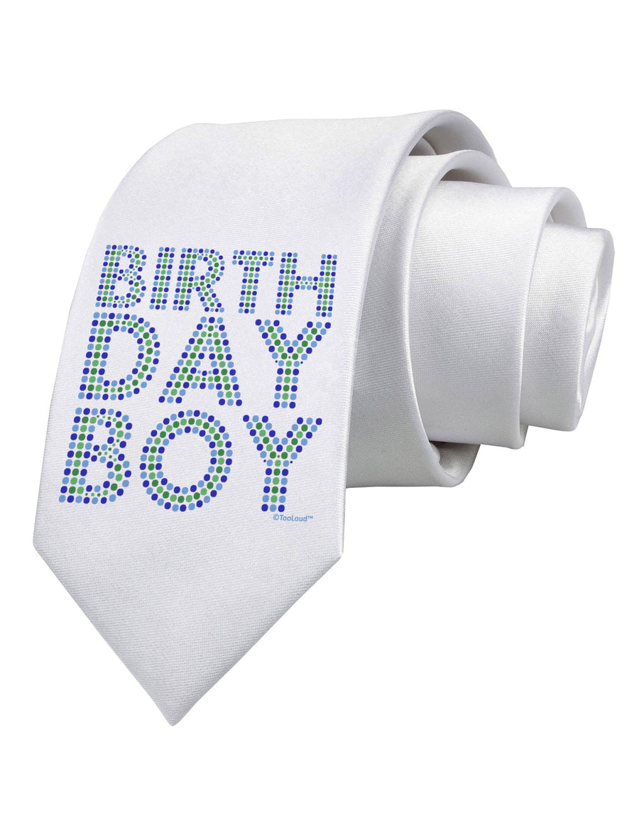 Birthday Boy - Blue and Green Dots Printed White Necktie by TooLoud