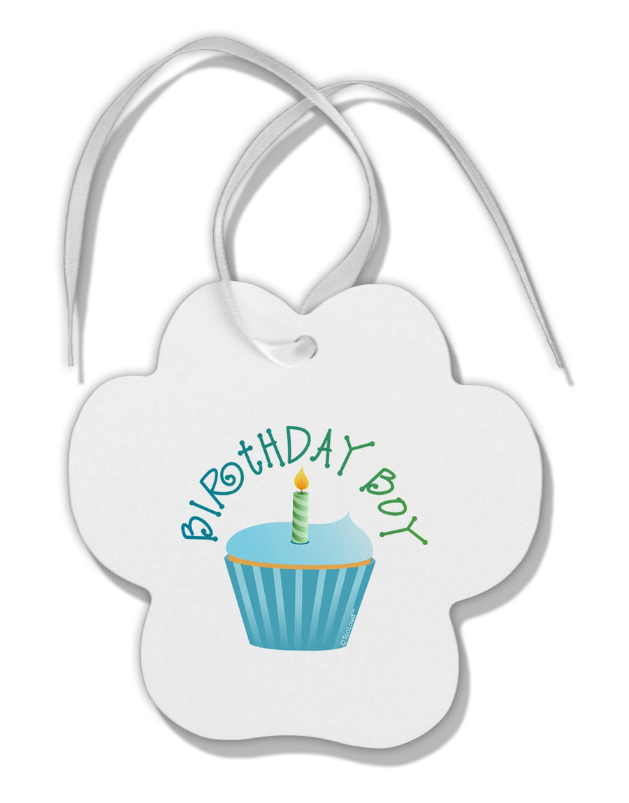 Birthday Boy - Candle Cupcake Paw Print Shaped Ornament by TooLoud-Ornament-TooLoud-White-Davson Sales