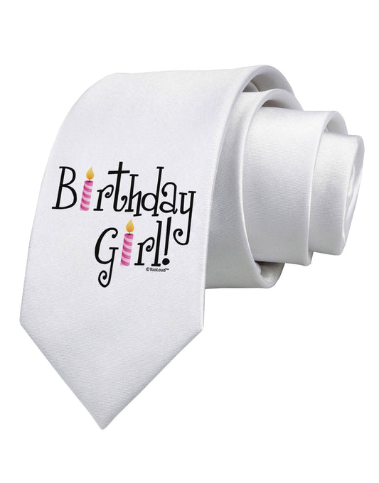 Birthday Girl - Birthday Candles Printed White Necktie by TooLoud