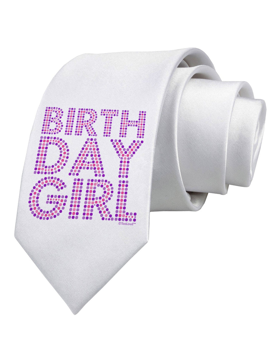 Birthday Girl - Pink and Purple Dots Printed White Necktie by TooLoud