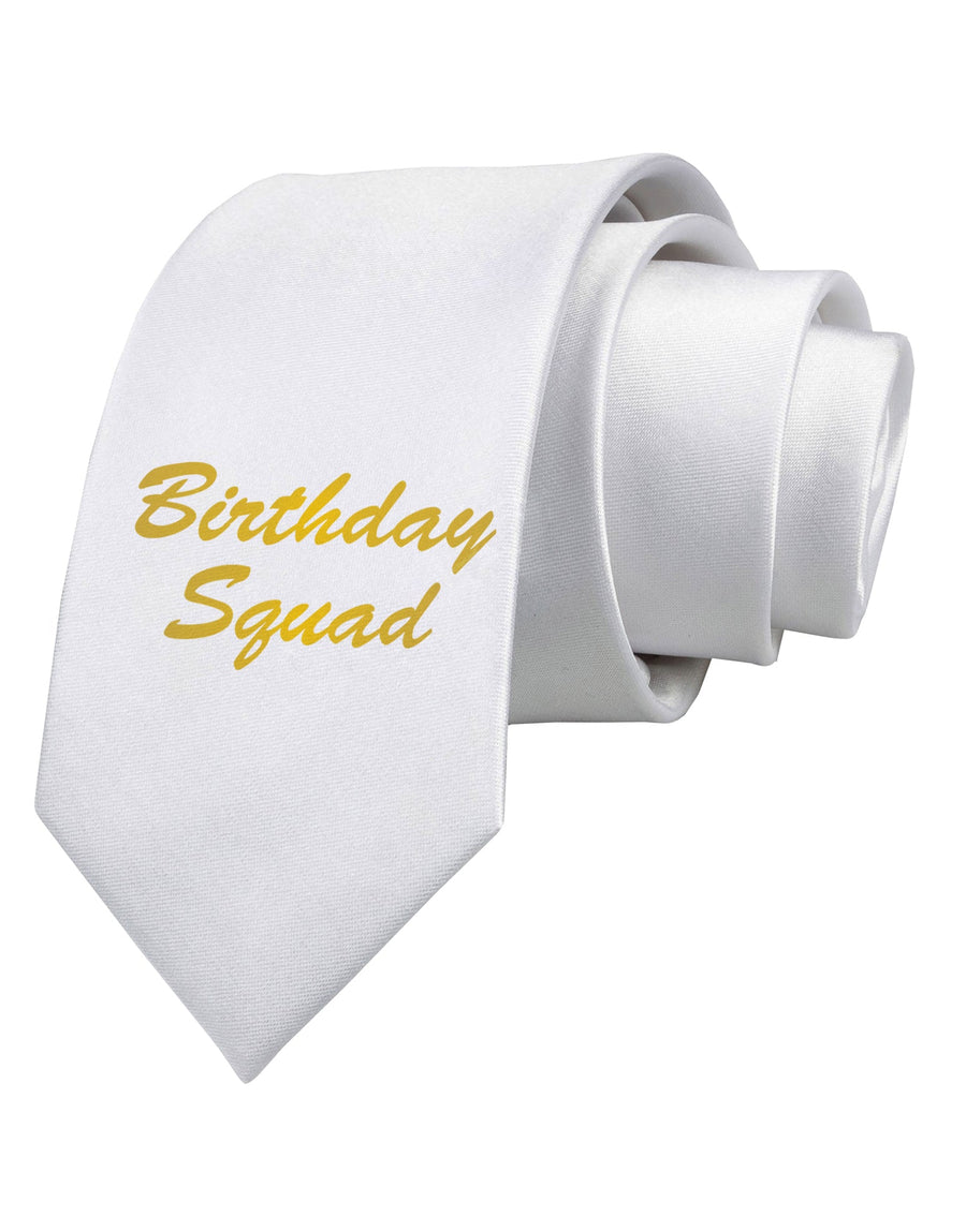 Birthday Squad Text Printed White Necktie by TooLoud