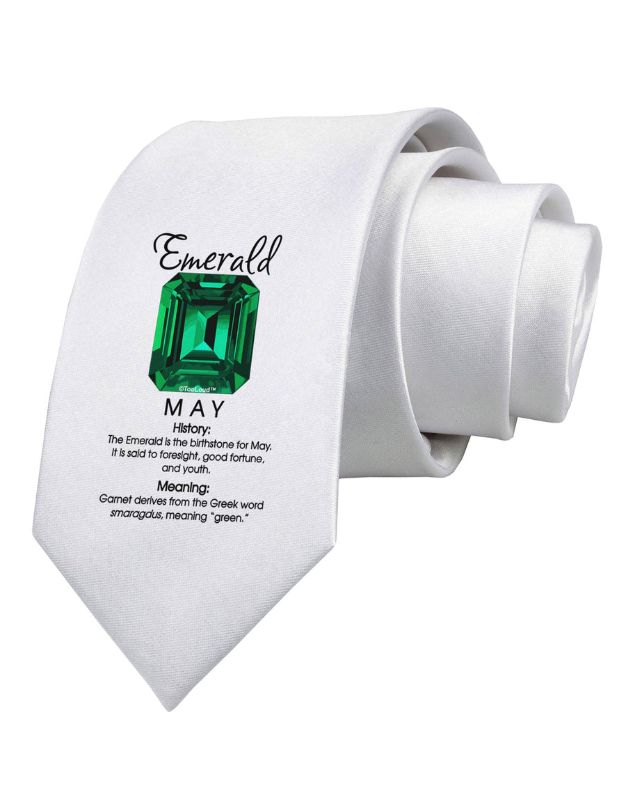 Birthstone Emerald Printed White Necktie