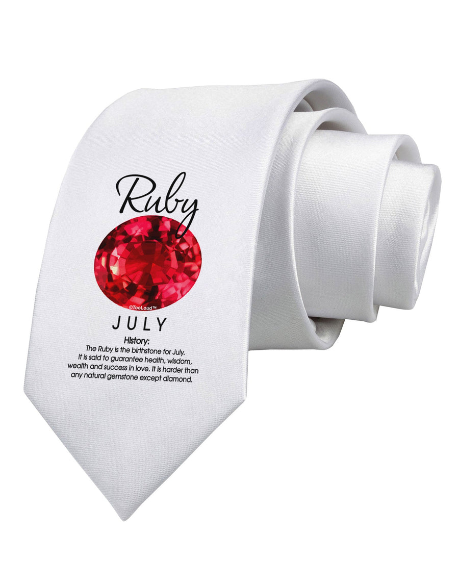 Birthstone Ruby Printed White Necktie