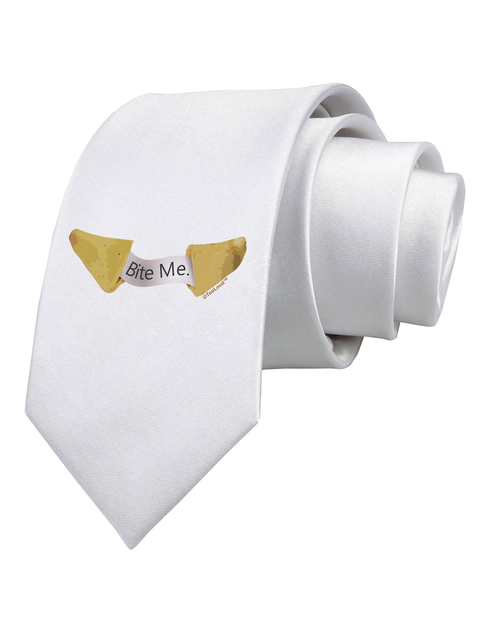 Bite Me - Fortune Cookie Printed White Necktie
