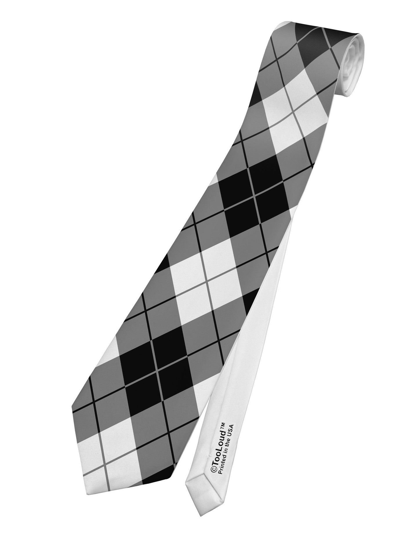 Black and White Argyle AOP Printed White Necktie All Over Print by TooLoud