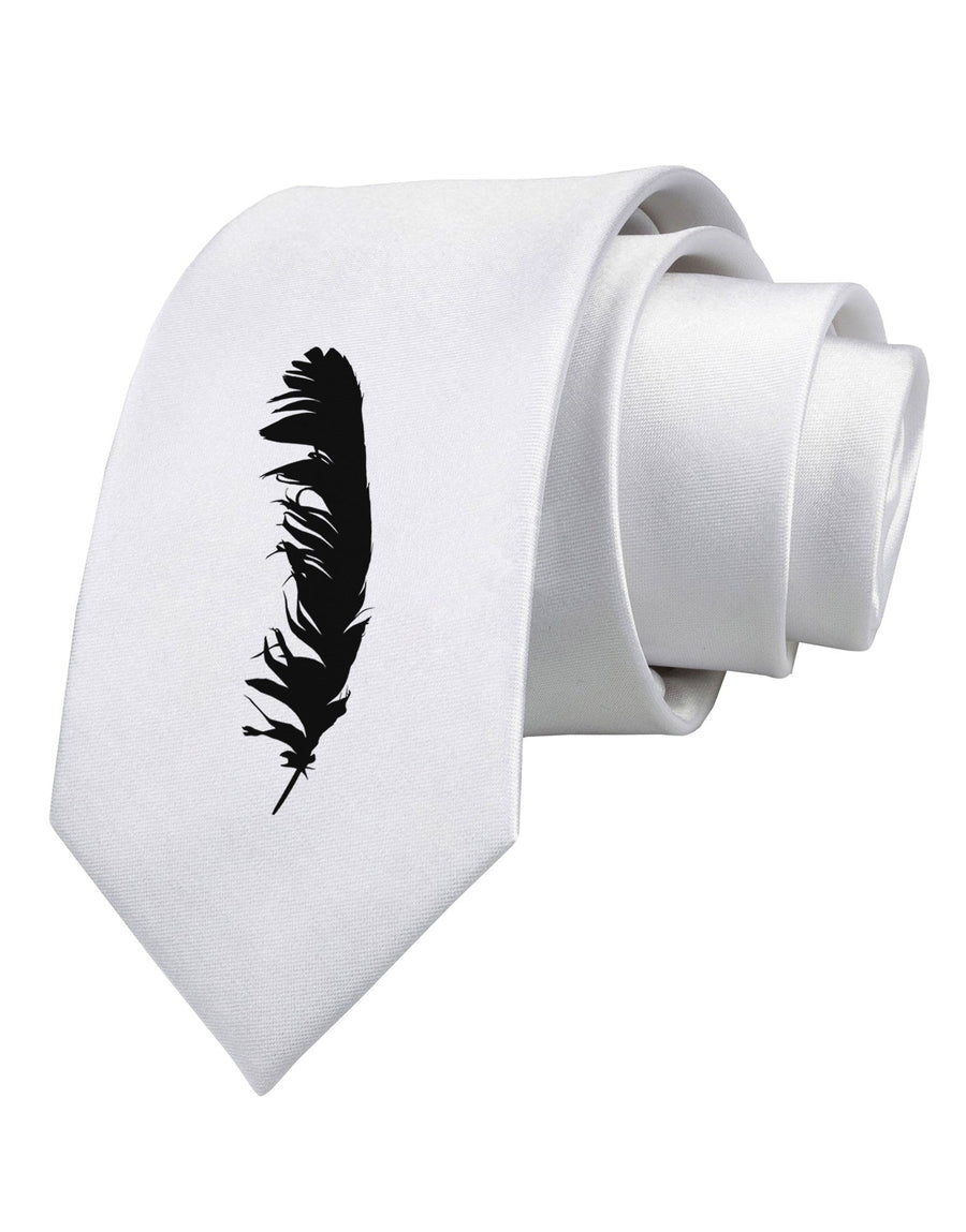 Black Feather Printed White Necktie