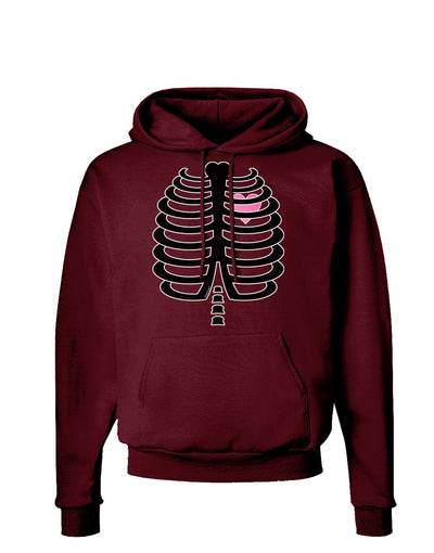 Black Skeleton Ribcage with Pink Heart Halloween Dark Hoodie Sweatshirt-Hoodie-TooLoud-Maroon-Small-Davson Sales