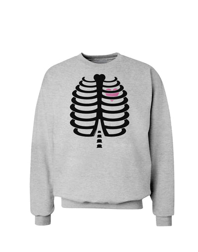 Black Skeleton Ribcage with Pink Heart Halloween Sweatshirt-Sweatshirts-TooLoud-AshGray-Small-Davson Sales