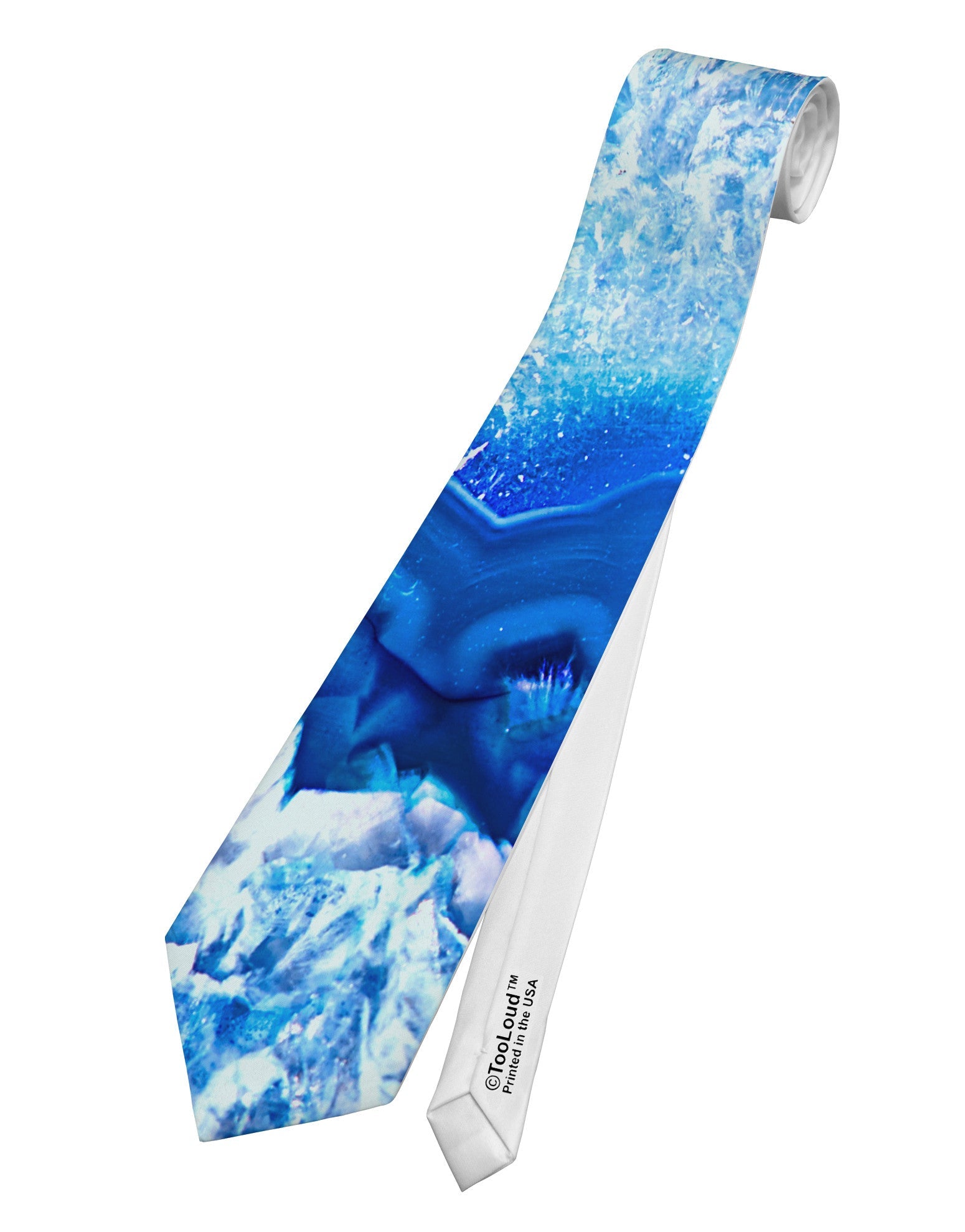 Blue Agate Geode Print Printed White Necktie All Over Print