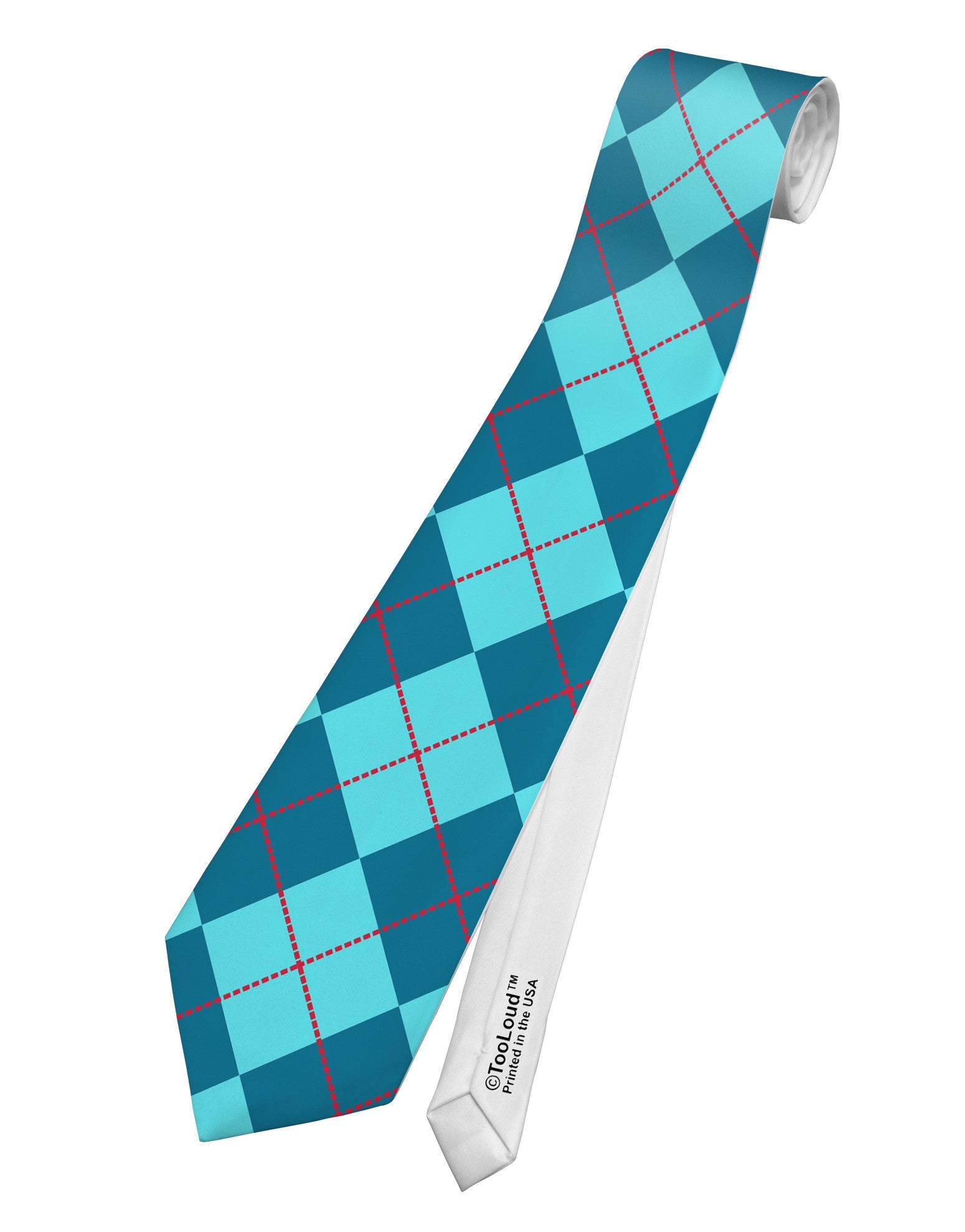 Blue Argyle AOP Printed White Necktie All Over Print by TooLoud