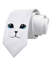 Blue-Eyed Cute Cat Face Printed White Necktie