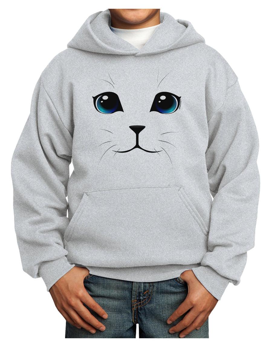 Blue-Eyed Cute Cat Face Youth Hoodie Pullover Sweatshirt-Youth Hoodie-TooLoud-White-XS-Davson Sales