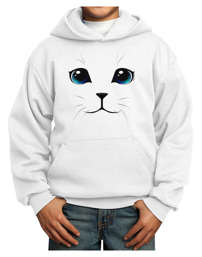 Blue-Eyed Cute Cat Face Youth Hoodie Pullover Sweatshirt-Youth Hoodie-TooLoud-White-XS-Davson Sales