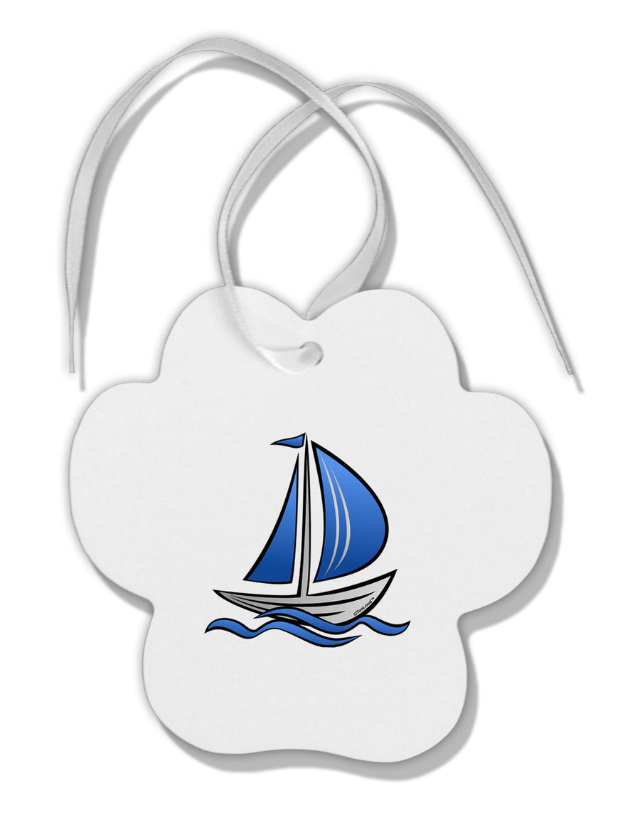 Blue Sailboat Paw Print Shaped Ornament-Ornament-TooLoud-White-Davson Sales