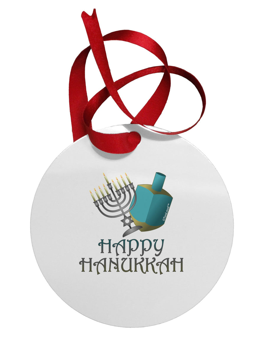Blue & Silver Happy Hanukkah Circular Metal Ornament-Ornament-TooLoud-White-Davson Sales