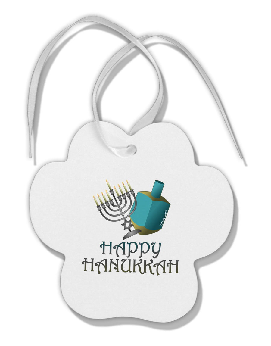 Blue & Silver Happy Hanukkah Paw Print Shaped Ornament-Ornament-TooLoud-White-Davson Sales