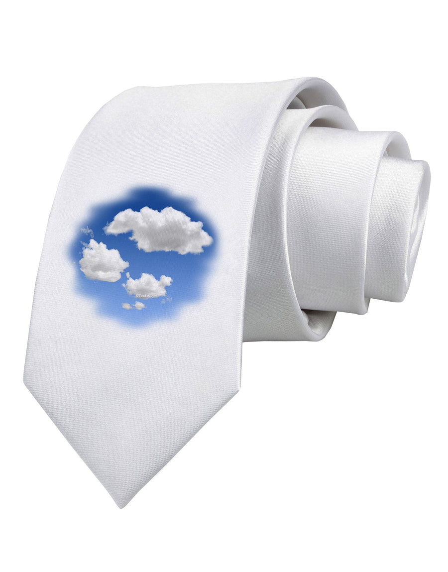 Blue Sky Puffy Clouds Printed White Necktie