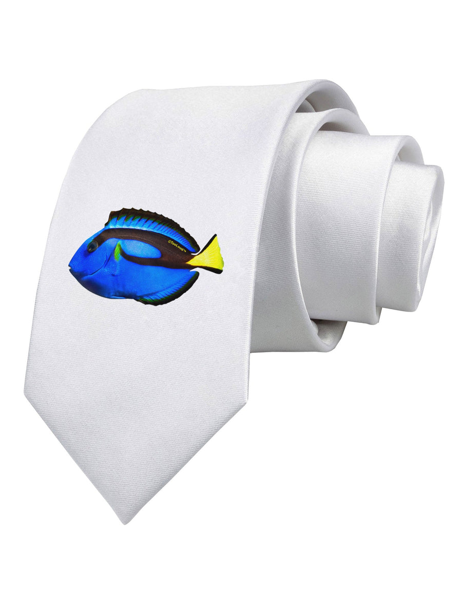 Blue Tang Fish Printed White Necktie