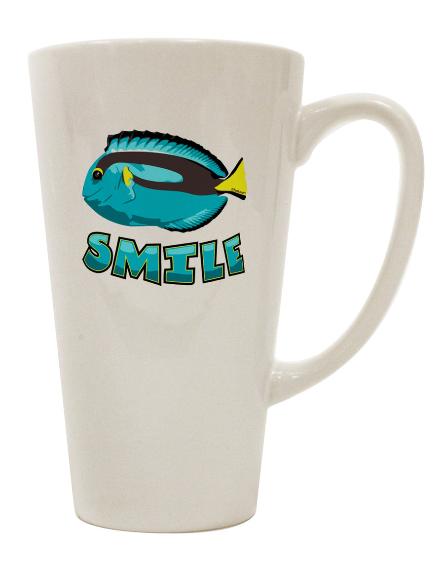 Blue Tang Fish - Smile 16 Ounce Conical Latte Coffee Mug - Exquisite Drinkware TooLoud-Conical Latte Mug-TooLoud-White-Davson Sales