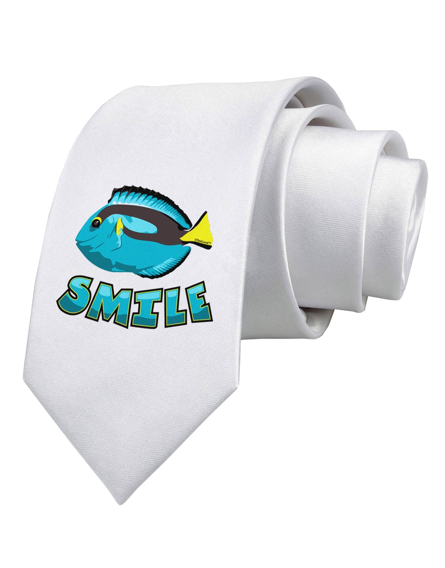 Blue Tang Fish - Smile Printed White Necktie