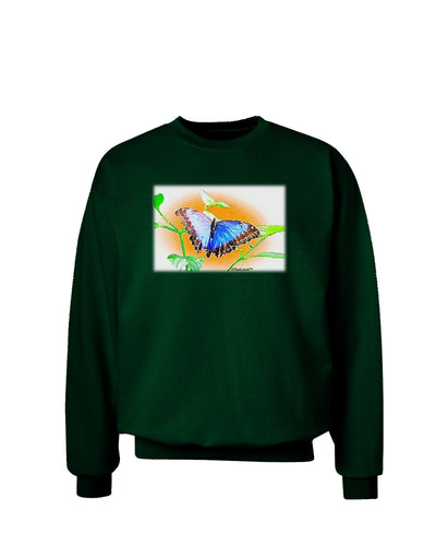 Blue Watercolor Butterfly Adult Dark Sweatshirt-Sweatshirts-TooLoud-Deep-Forest-Green-Small-Davson Sales