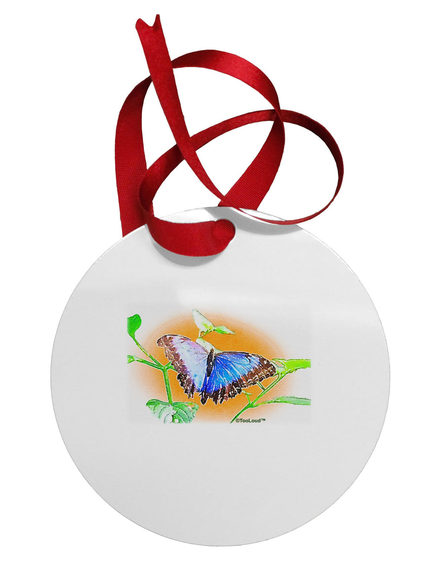 Blue Watercolor Butterfly Circular Metal Ornament-Ornament-TooLoud-White-Davson Sales