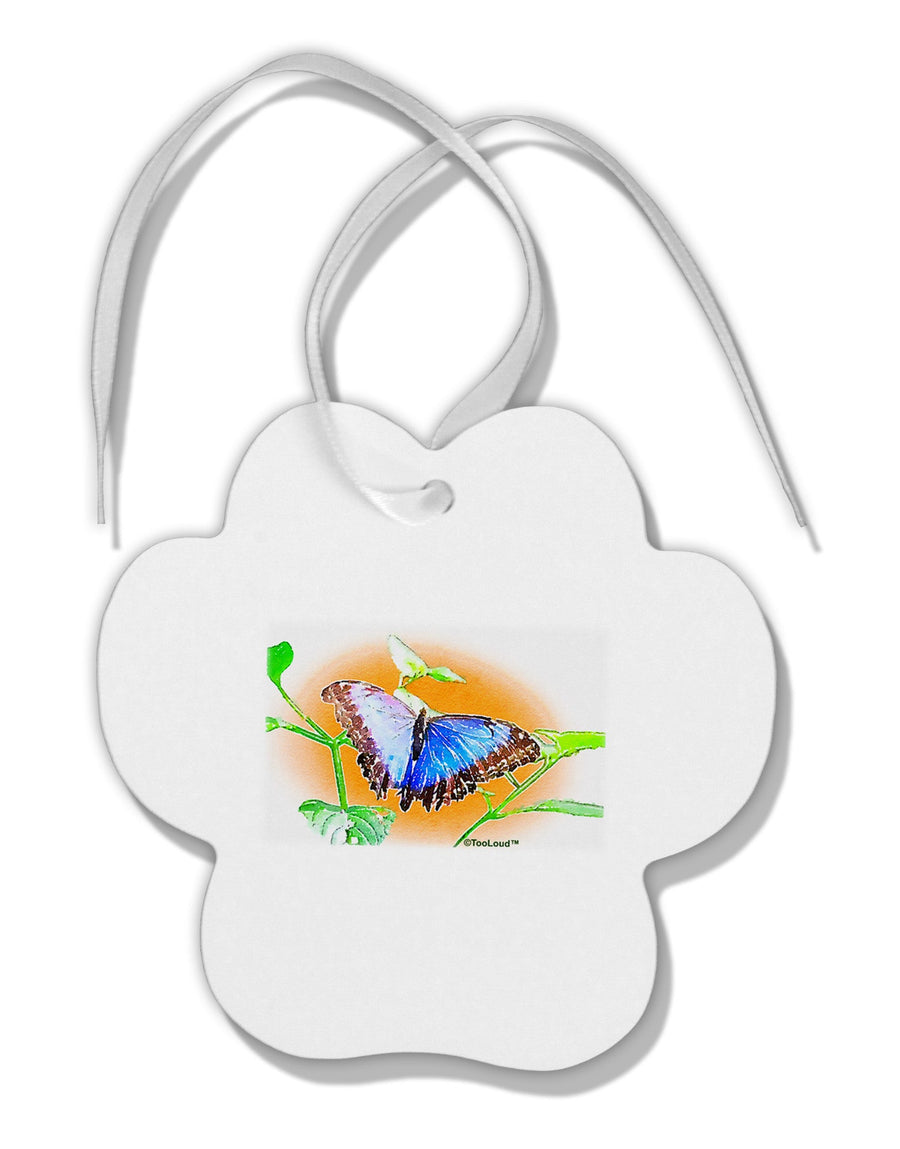 Blue Watercolor Butterfly Paw Print Shaped Ornament-Ornament-TooLoud-White-Davson Sales