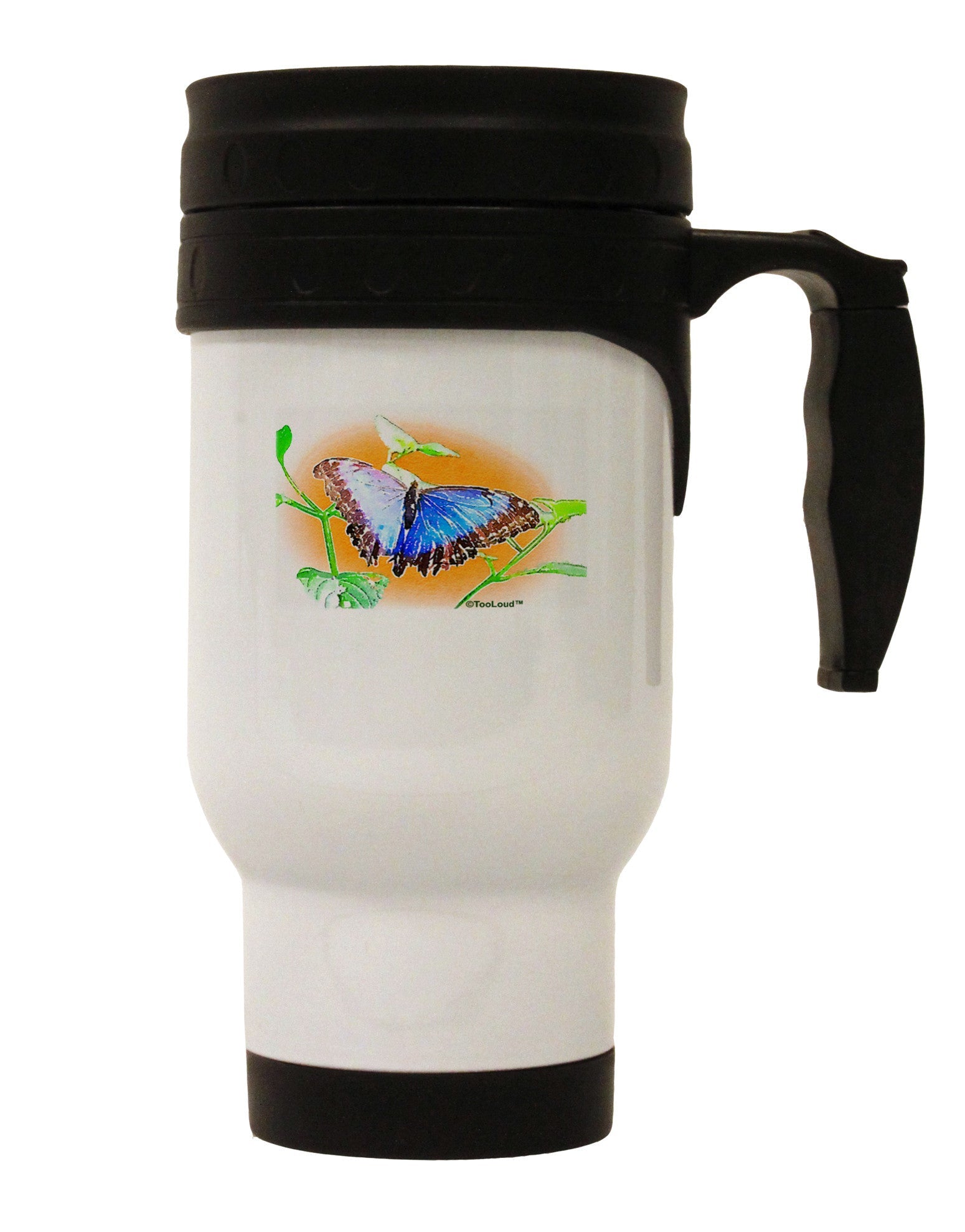 Blue Watercolor Butterfly Stainless Steel 14oz Travel Mug-Travel Mugs-TooLoud-White-Davson Sales
