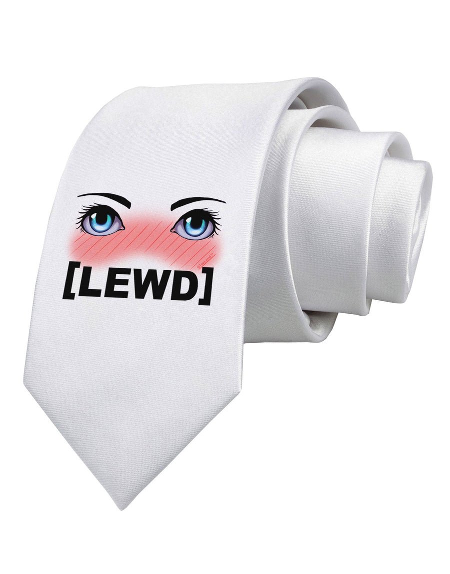 Blushing Anime Eyes Lewd Printed White Necktie