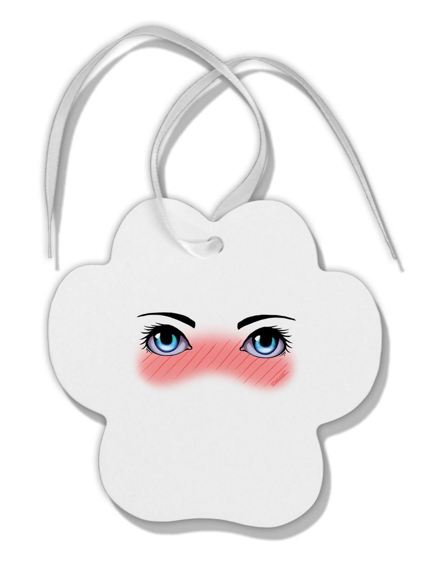 Blushing Anime Eyes Paw Print Shaped Ornament by TooLoud-Ornament-TooLoud-White-Davson Sales