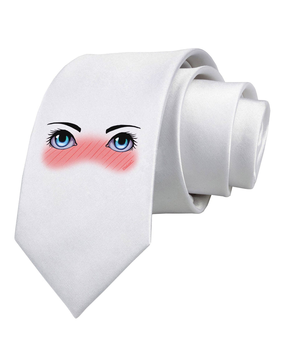 Blushing Anime Eyes Printed White Necktie