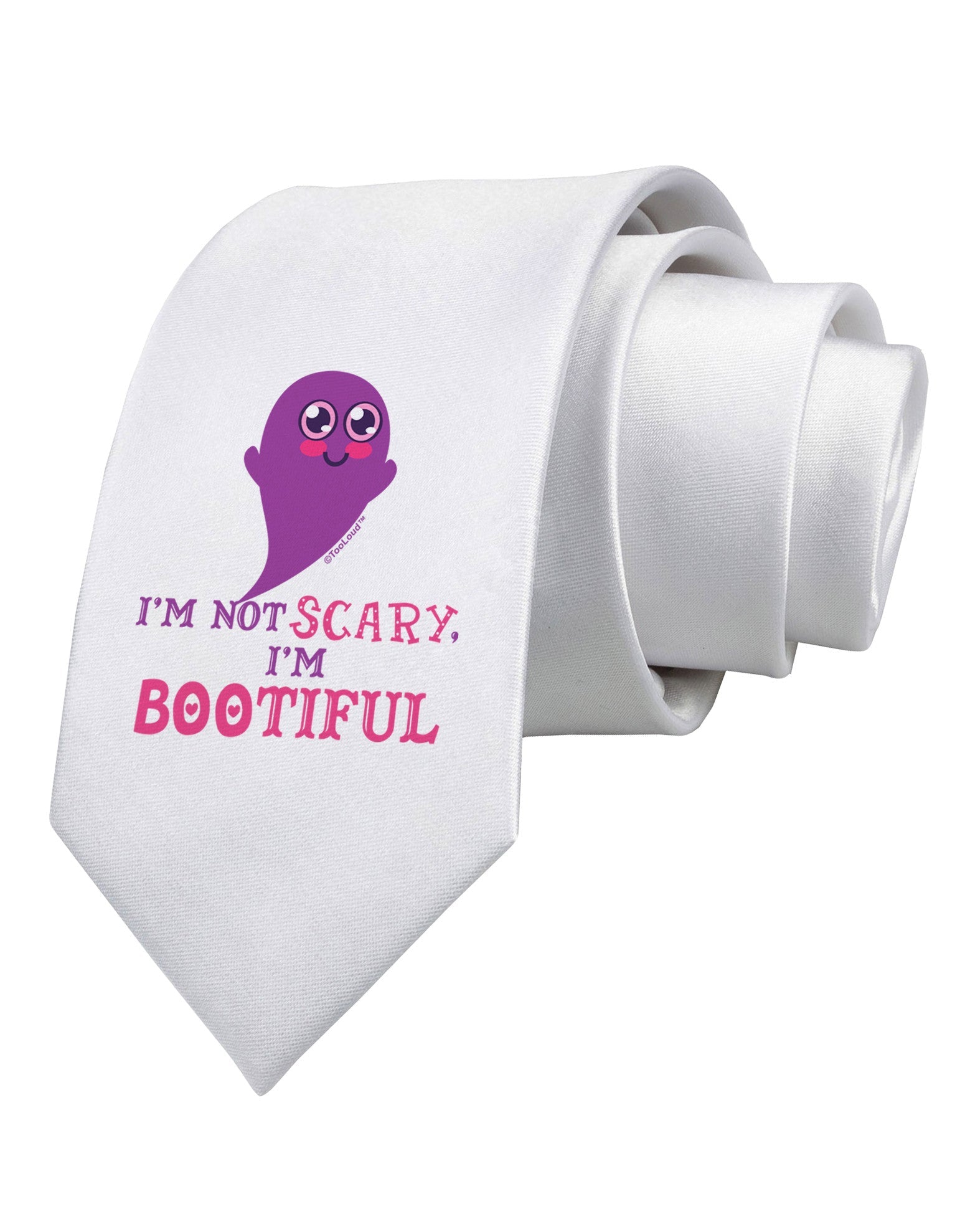 BOOtiful Ghost Purple Printed White Necktie