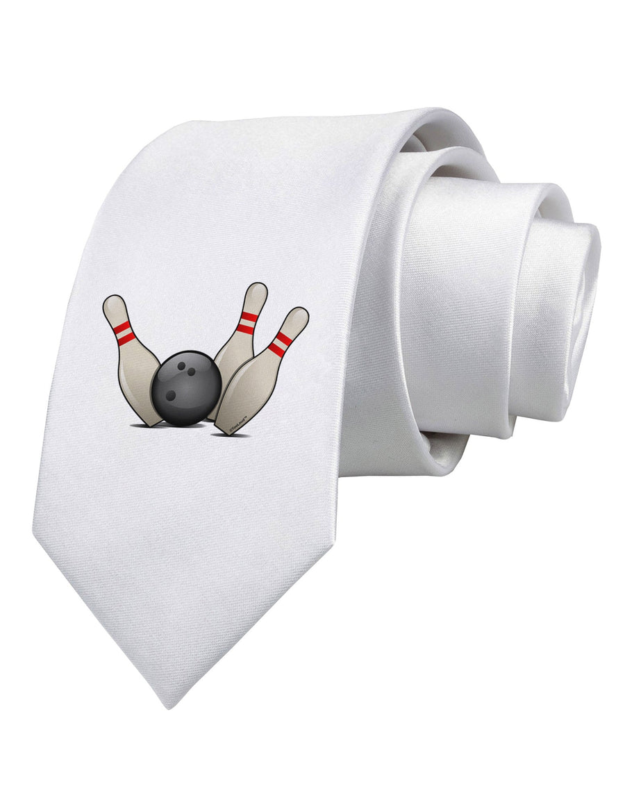 Bowling Ball with Pins Printed White Necktie