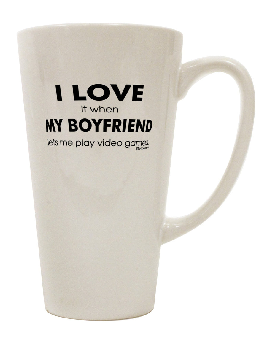 Boyfriend Videogames Conical Latte Coffee Mug - Expertly Crafted Drinkware TooLoud-Conical Latte Mug-TooLoud-White-Davson Sales