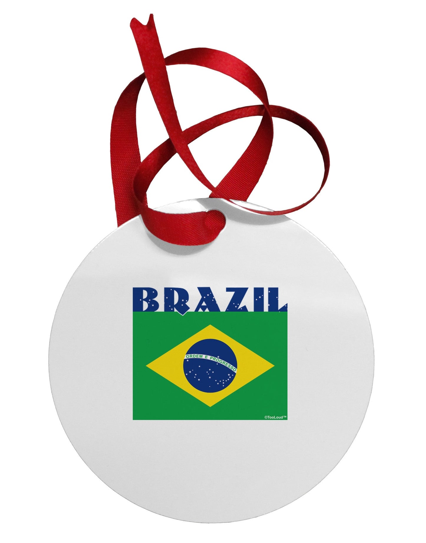 Brazil Flag Circular Metal Ornament-Ornament-TooLoud-White-Davson Sales