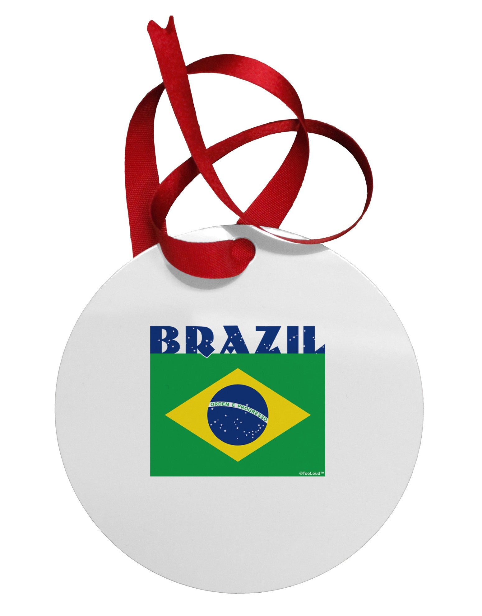 Brazil Flag Circular Metal Ornament-Ornament-TooLoud-White-Davson Sales