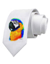 Brightly Colored Parrot Watercolor Printed White Necktie