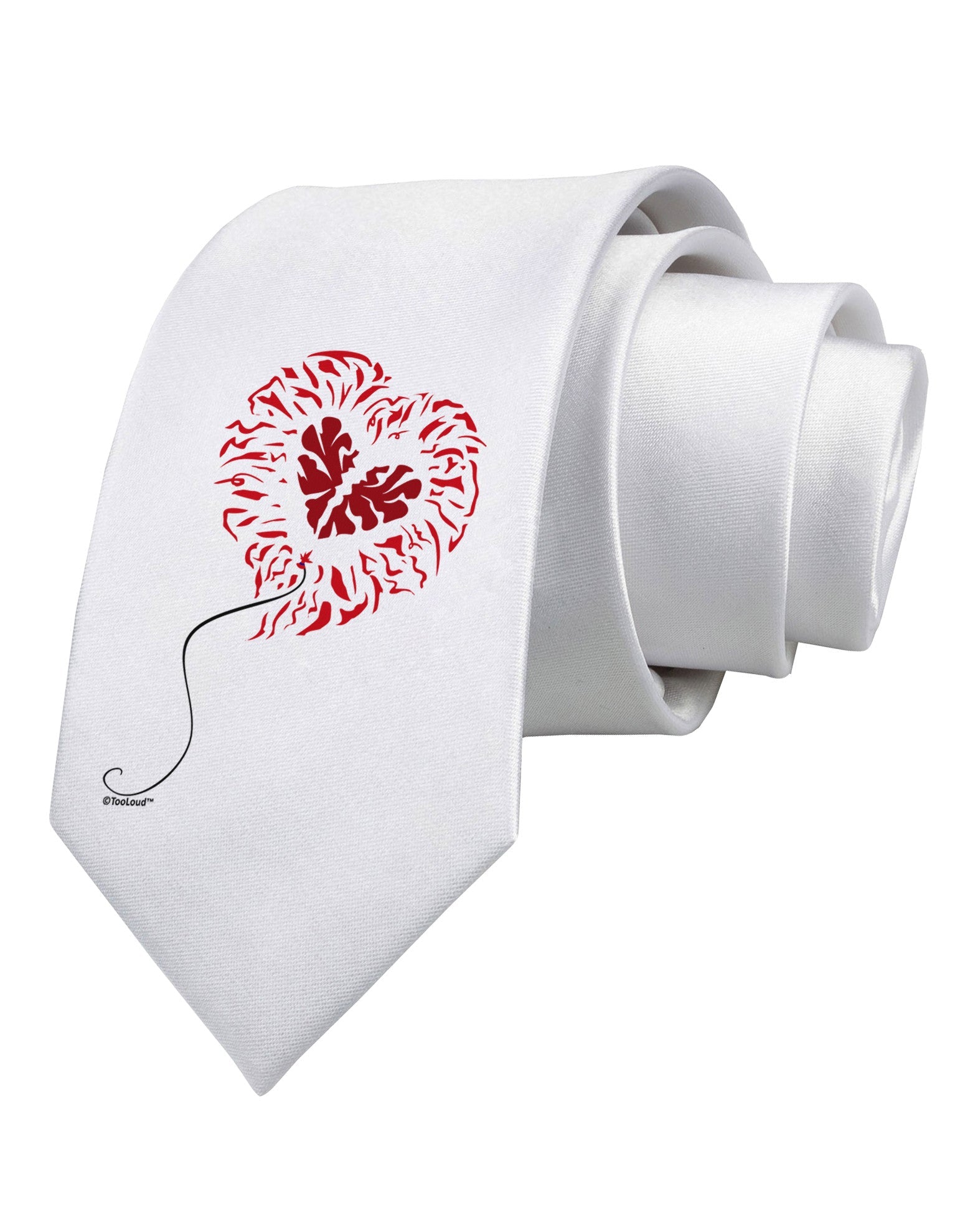 Broken Heart Popped Red Heart Balloon Printed White Necktie