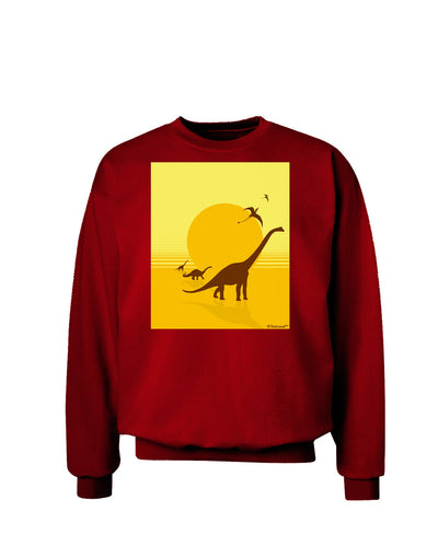 Brontosaurus and Pterodactyl Silhouettes with Sun Adult Dark Sweatshirt by TooLoud-Sweatshirts-TooLoud-Deep-Red-Small-Davson Sales