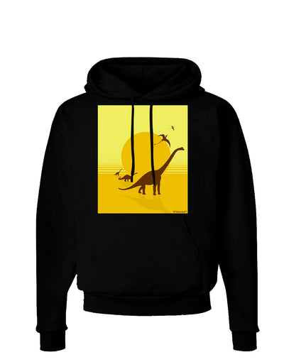 Brontosaurus and Pterodactyl Silhouettes with Sun Dark Hoodie Sweatshirt by TooLoud-Hoodie-TooLoud-Black-Small-Davson Sales