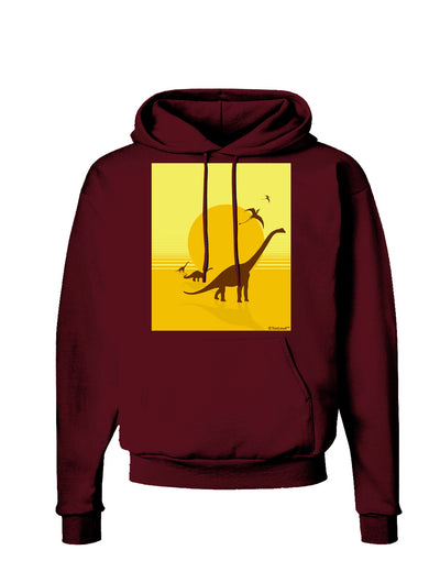 Brontosaurus and Pterodactyl Silhouettes with Sun Dark Hoodie Sweatshirt by TooLoud-Hoodie-TooLoud-Maroon-Small-Davson Sales