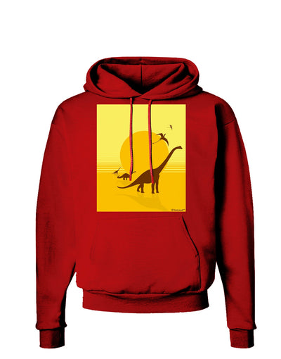 Brontosaurus and Pterodactyl Silhouettes with Sun Dark Hoodie Sweatshirt by TooLoud-Hoodie-TooLoud-Red-Small-Davson Sales