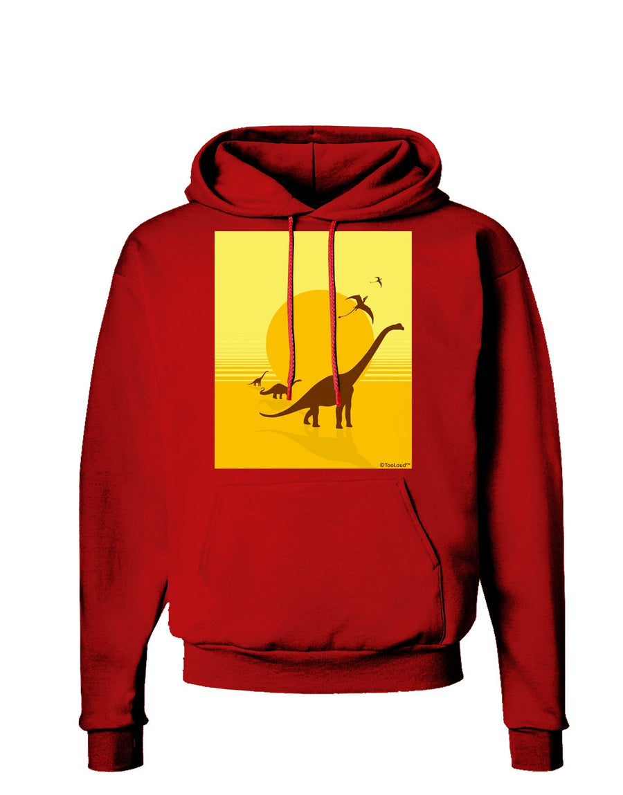 Brontosaurus and Pterodactyl Silhouettes with Sun Dark Hoodie Sweatshirt by TooLoud-Hoodie-TooLoud-Black-Small-Davson Sales