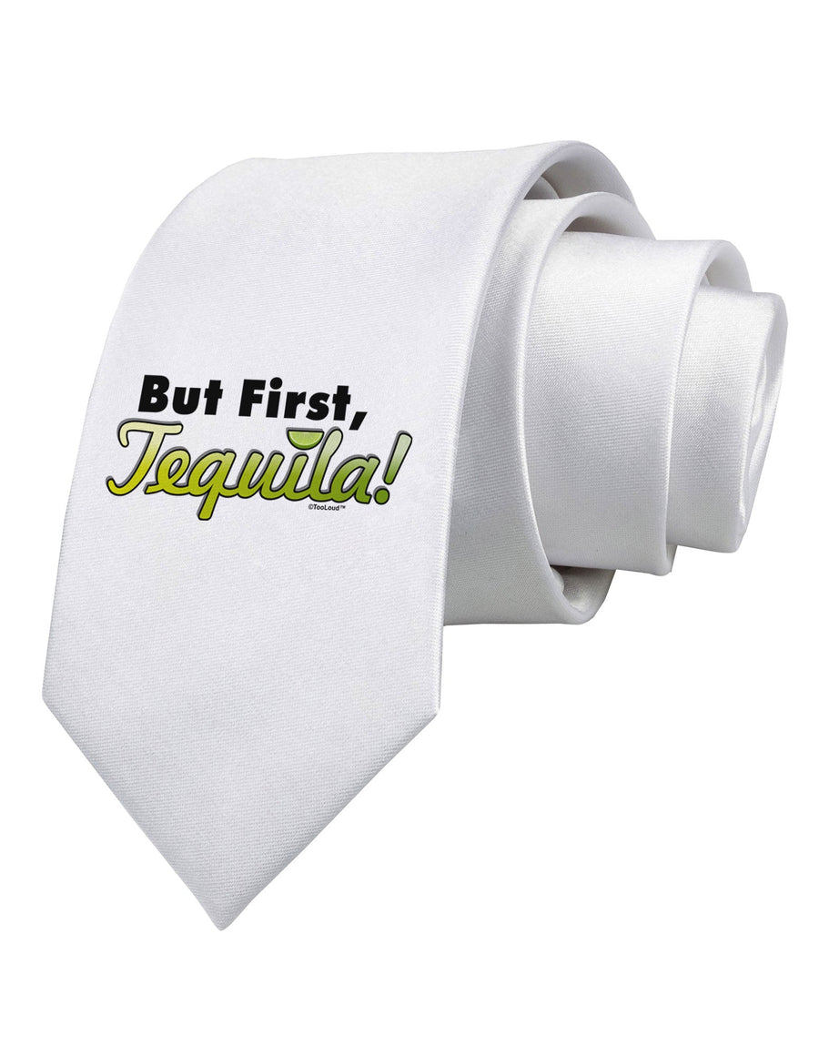But First Tequila Printed White Necktie