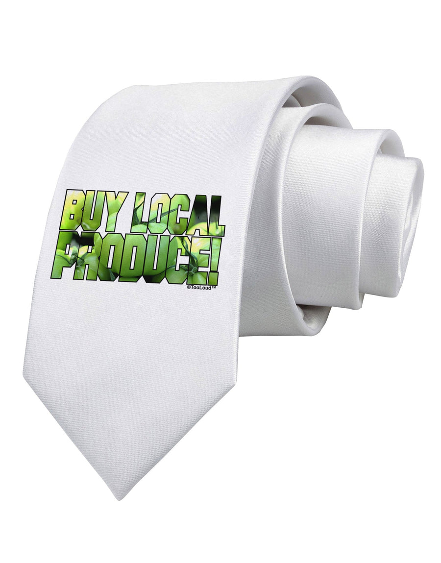 Buy Local - Green Tomatoes Text Printed White Necktie