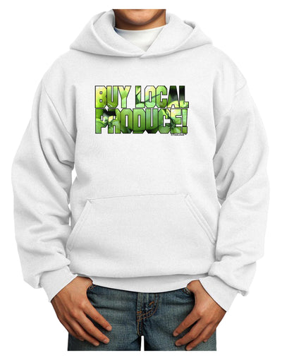 Buy Local - Green Tomatoes Text Youth Hoodie Pullover Sweatshirt-Youth Hoodie-TooLoud-White-XS-Davson Sales