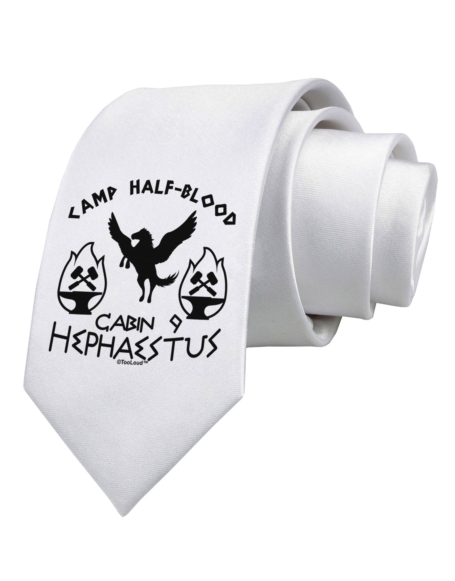 Cabin 9 Hephaestus Half Blood Printed White Necktie